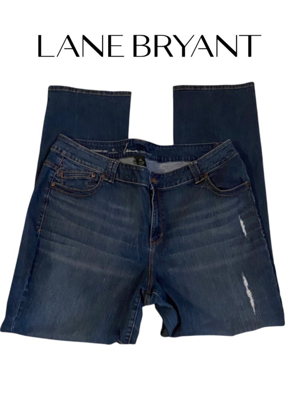 Lane Bryant Straight Leg Mid Wash Jeans Distressed Whiskered Plus SZ 24